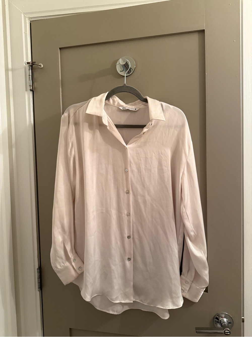 Zara White Satin Button-Up Blouse